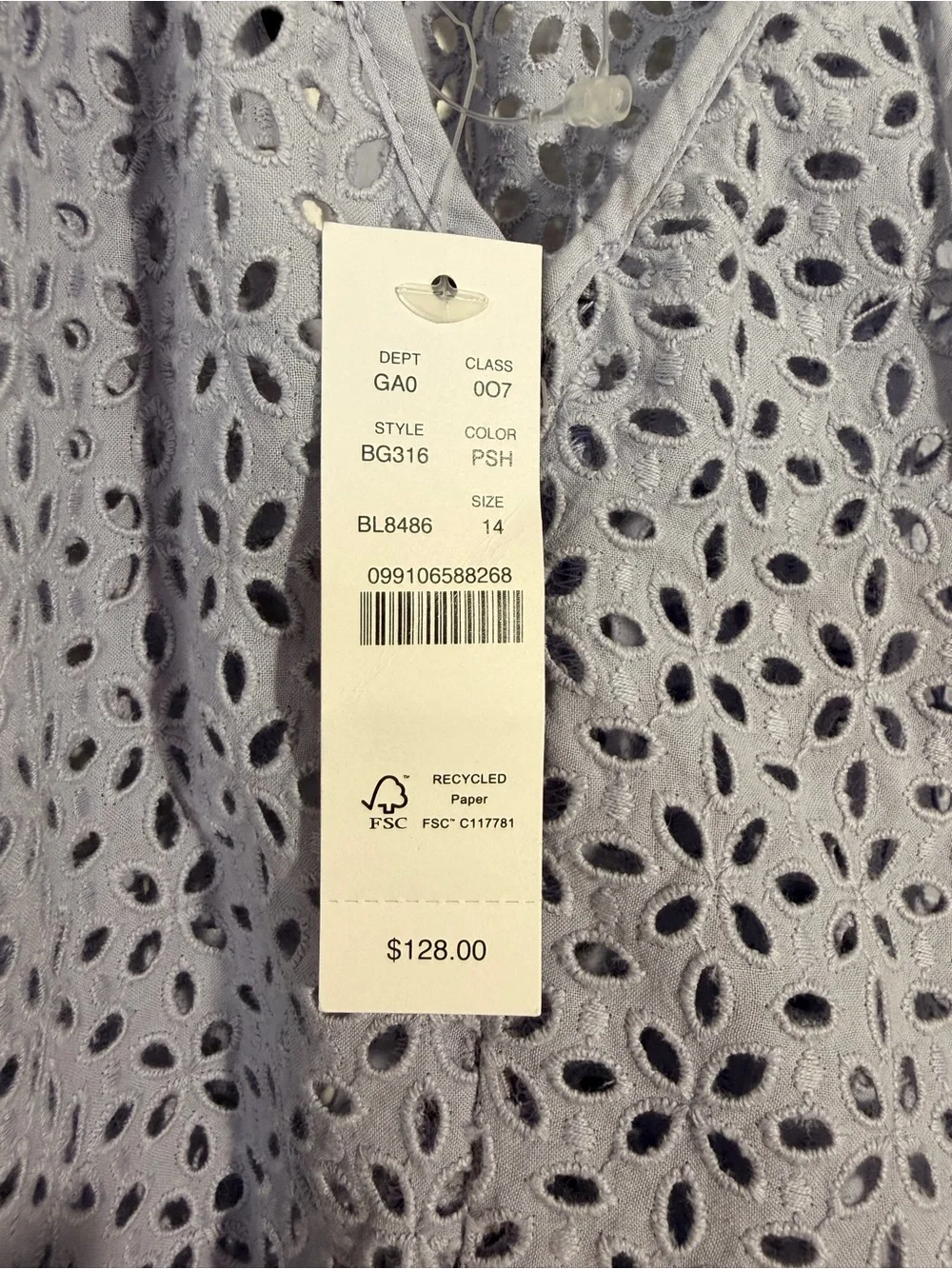 J. Crew Lavender Eyelet Puff-Sleeve Blouse with Back Tie